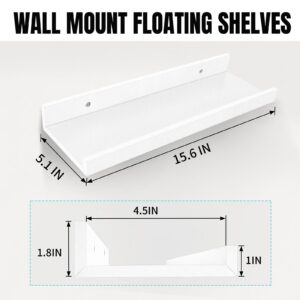 LaVie Home Floating Shelves for Wall Storage Set of 4, 16 Inch Picture Ledge Shelf, White Wall Shelves with Lip for Kitchen, Bedroom, Bathroom, and Living Room