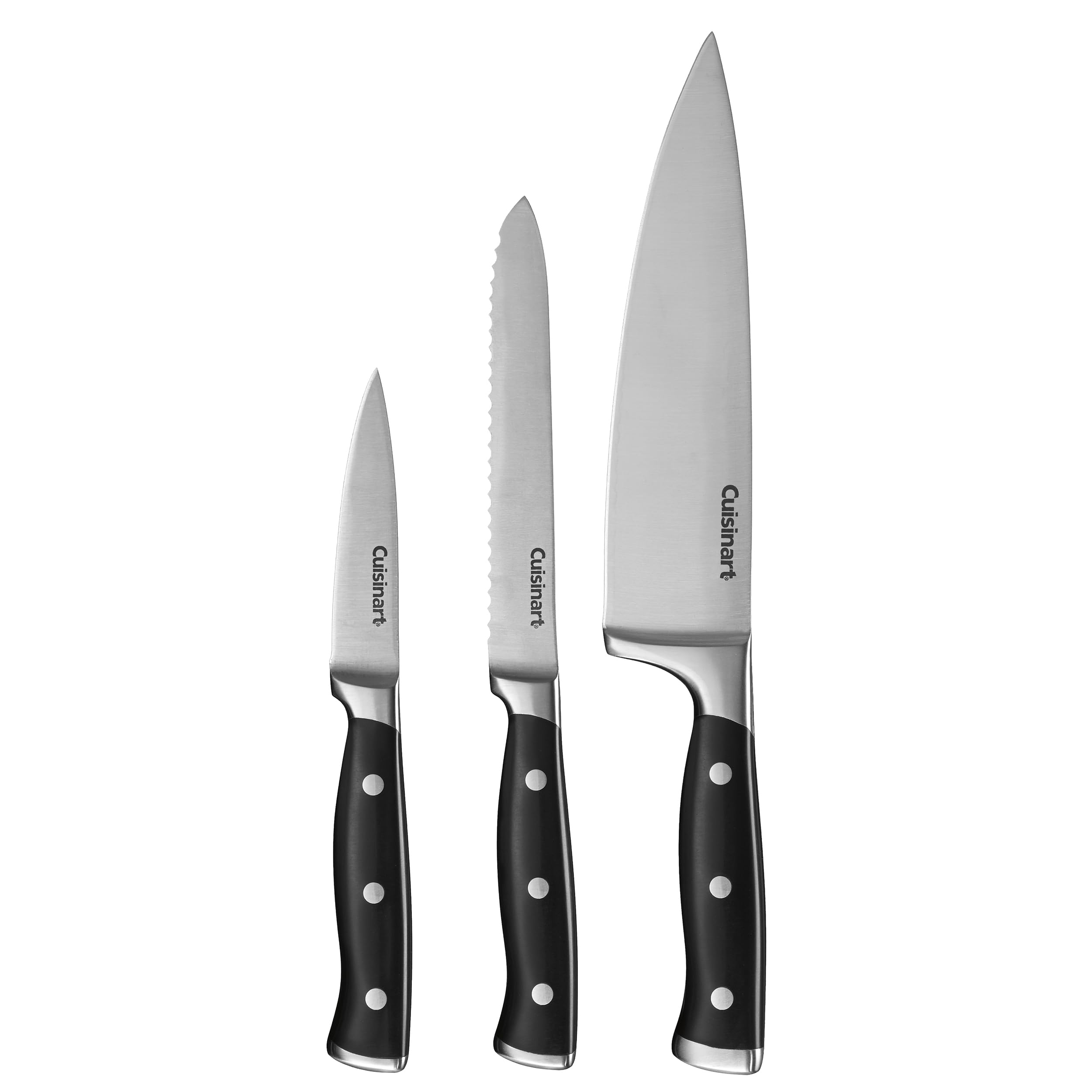 Cuisinart Classic Forged High-Carbon Stainless Steel full-tang Triple Rivet Knife Set With Black Blade Cover/Shealths (3-Piece)