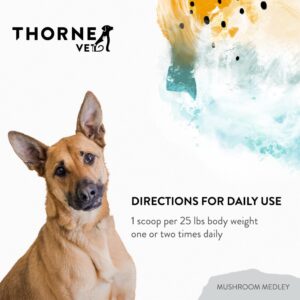 ThorneVet Mushroom Medley for Dogs - Immune System Support Plus Antioxidants - with Reishi, Turkey Tail, Cordyceps, Maitake, and Chaga Mushrooms - Support for Dogs Having Cancer Treatment - 120 Scoops