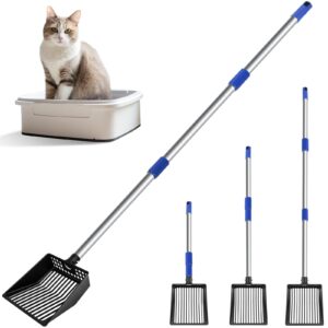 jamiewin extendable metal cat litter scoop, long handle litter sifting shovel, 21"-39.5" no bending back cat scooper for litter box heavy duty pet poop shovel chicken poop scooper