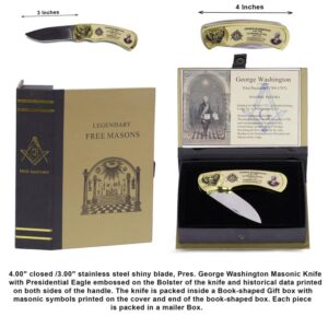 Trendy Zone 21 US President George Washington Legendary Freemason Masonic Knife with Presidential Eagle Embossed Masonic Symbols Masonic Folding Pocket Knife|3" Stainless Steel Blade