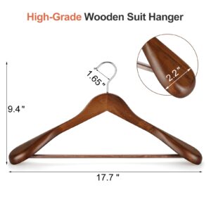 TOPIA HANGER Wide Shoulder Wooden Hangers, Suit Hangers with Non Slip Pants Bar & 360° Swivel Hook, Solid Wood Heavy Duty Coat Hanger, 6 Pack (Walnut)-CT02WA