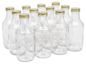 north mountain supply 16 ounce glass sauce bottle - with 38mm gold metal lids - case of 12