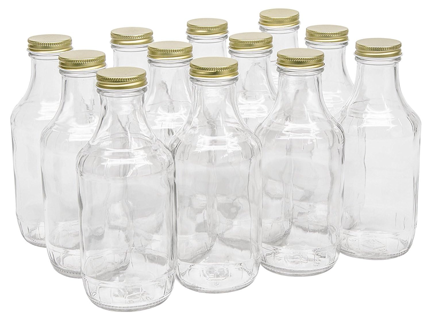 North Mountain Supply 16 Ounce Glass Sauce Bottle - with 38mm Gold Metal Lids - Case of 12