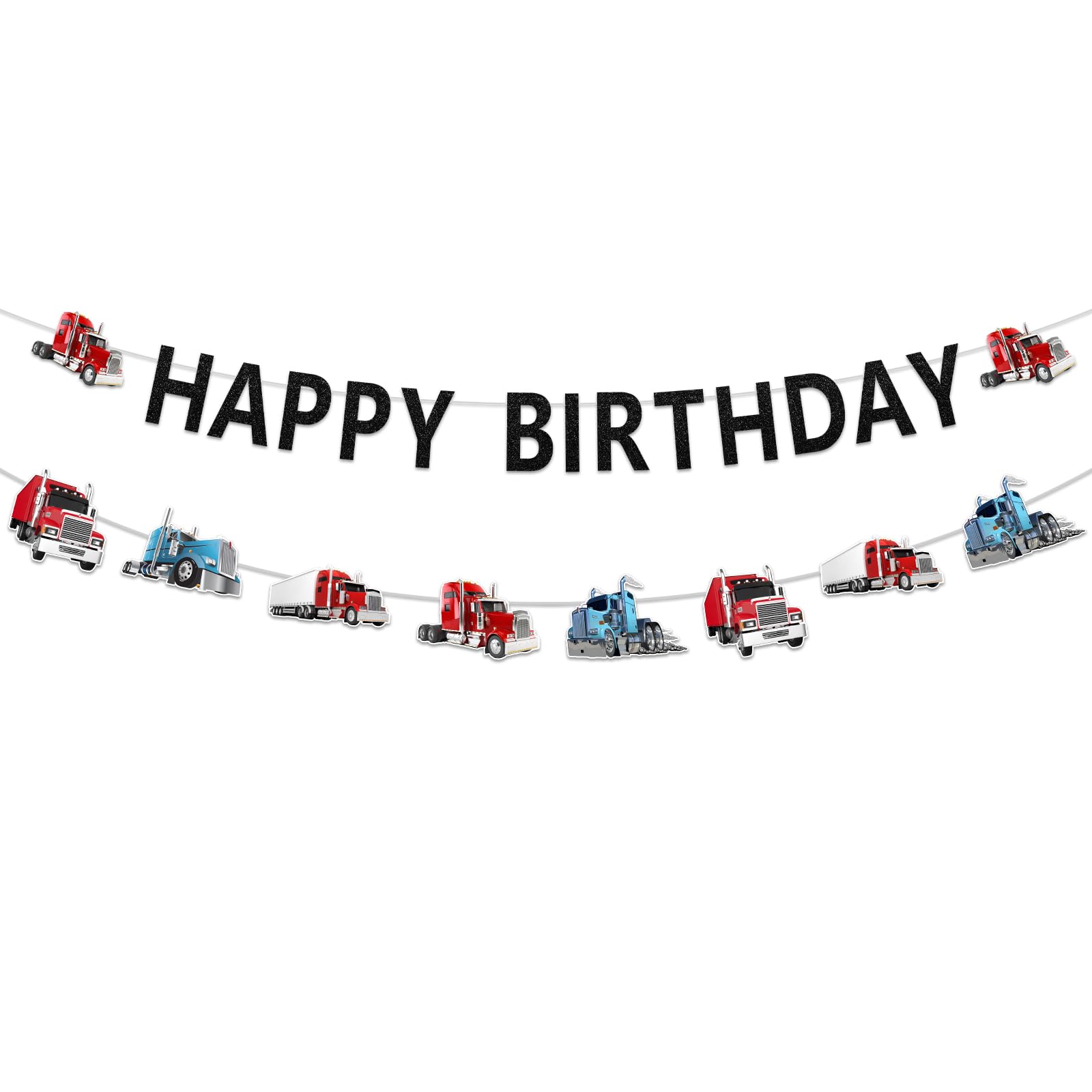 Construction Birthday Banner, Truck Happy Birthday Banner Garland for Boys Girls, Heavy Truck Semi Truck Happy Birthday Banner for Transportation Theme Birthday Party Baby Shower