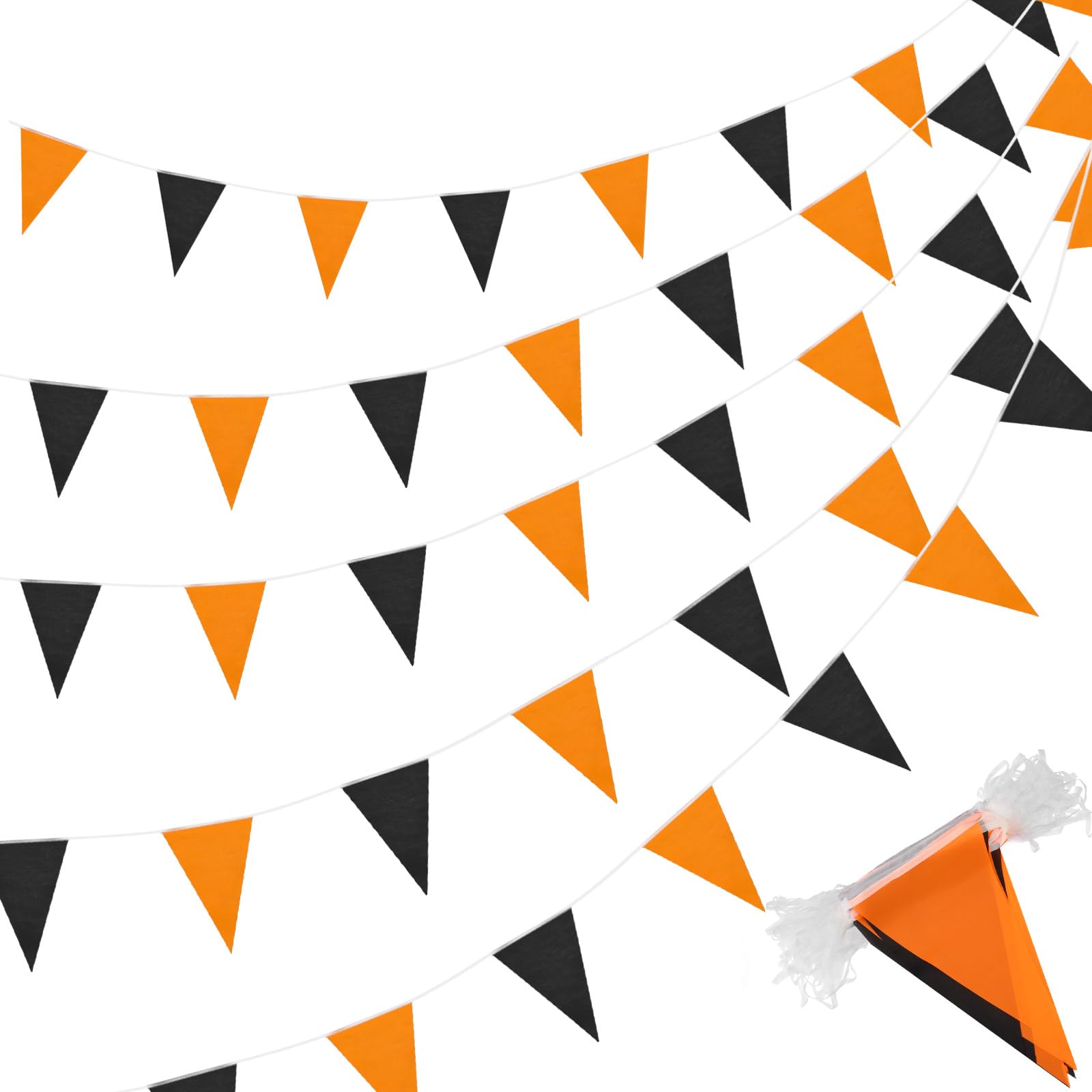 Tatuo 200 Feet Solid Pennant Banners Flags String Triangle Hanging DIY Bunting Flags Party Decorations for Grand Opening Party Banners for Kids Birthday, Shops (Black and Orange)