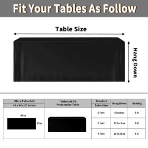 Fixwal Table Covers, 2 Pack, Black Table Covers for 4 Foot Tables, 48 x 24 Inch Fitted Tablecloth, 4FT Table Cover Fitted