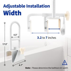 SDSNTE Heavy-Duty Adjustable Bathtub Safety Rail with Anti-Slip Design, Tub Grab Bar for Seniors, Elderly, and Handicapped Safety, 300LBS Weight Capacity, White