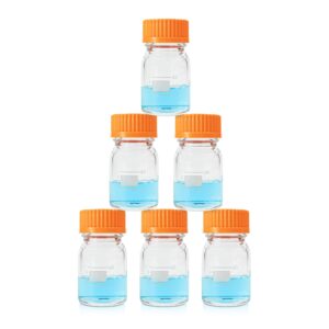 pekybio glass media bottle 100ml round storage bottles 3.3 borosilicate glass regent bottles with pp gl45 screw cap (pack of 6)