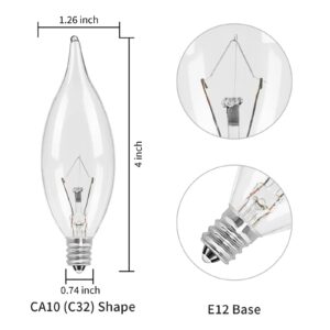 COLWATT 12-Pack E12 Candle Light Bulbs 40W Warm White 2500K, 380 Lumen Dimmable Chandelier Light Bulbs for Ceiling Fan, Pendants or Outdoor, CA10 Clear Candelabra Base Bulbs