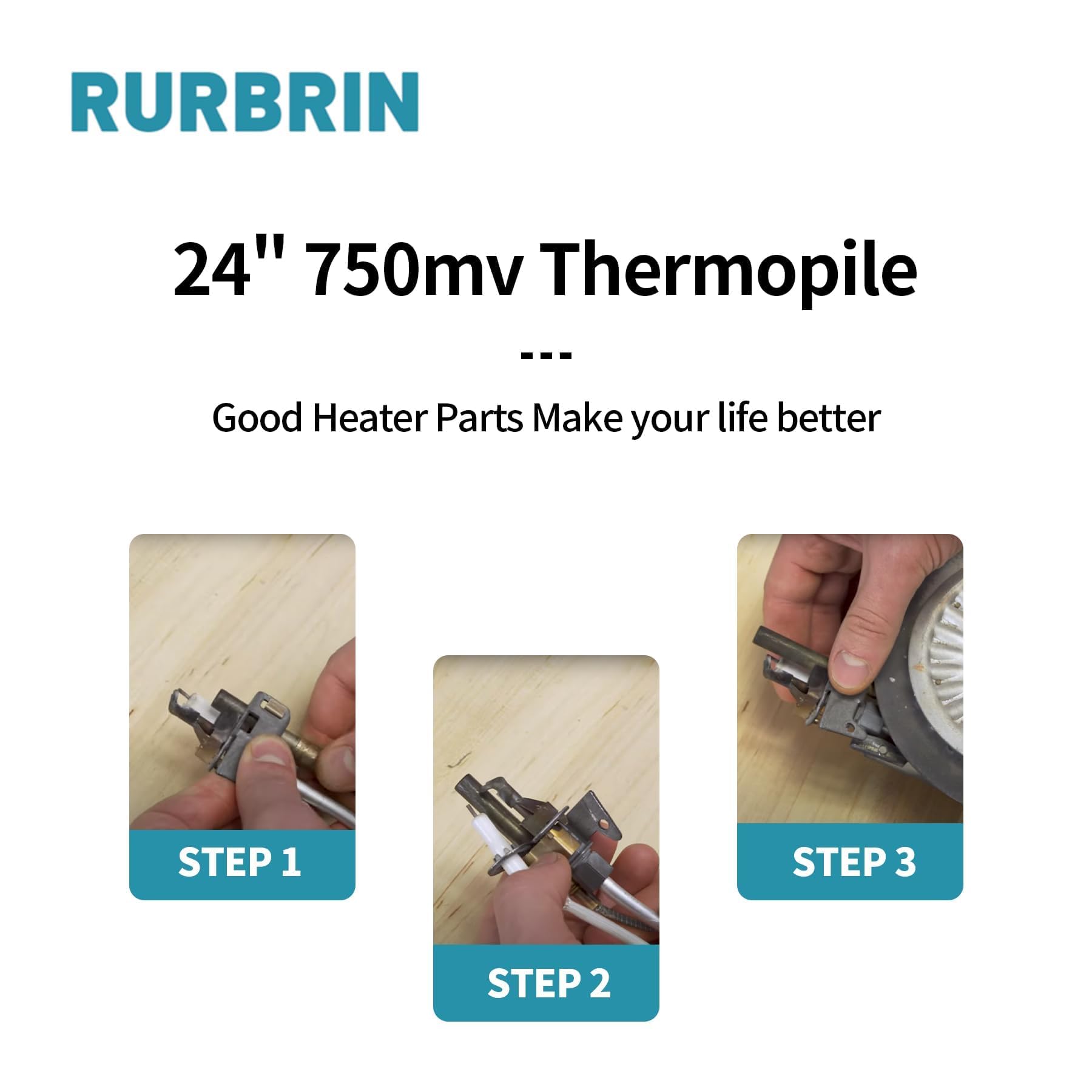 RURBRIN (2PCS) 24” 750mv Thermopile Generators Q313A Fit for Heat Glo Heatilator, 750 Millivolt Fireplace Thermocouple, Fit for Stove Gas Ovens/Gas Fireplace/Water Heater/Frying Furnace (Aluminum)