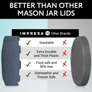 IMPRESA [6 Pack] Wide Mouth Mason Jar Lids - Reusable, Stackable Plastic Lids Wide Mouth - Durable Nesting Wide Mouth Canning Lids in 3 Colors - Airtight Storage Plastic Lids for Mason Jars Wide