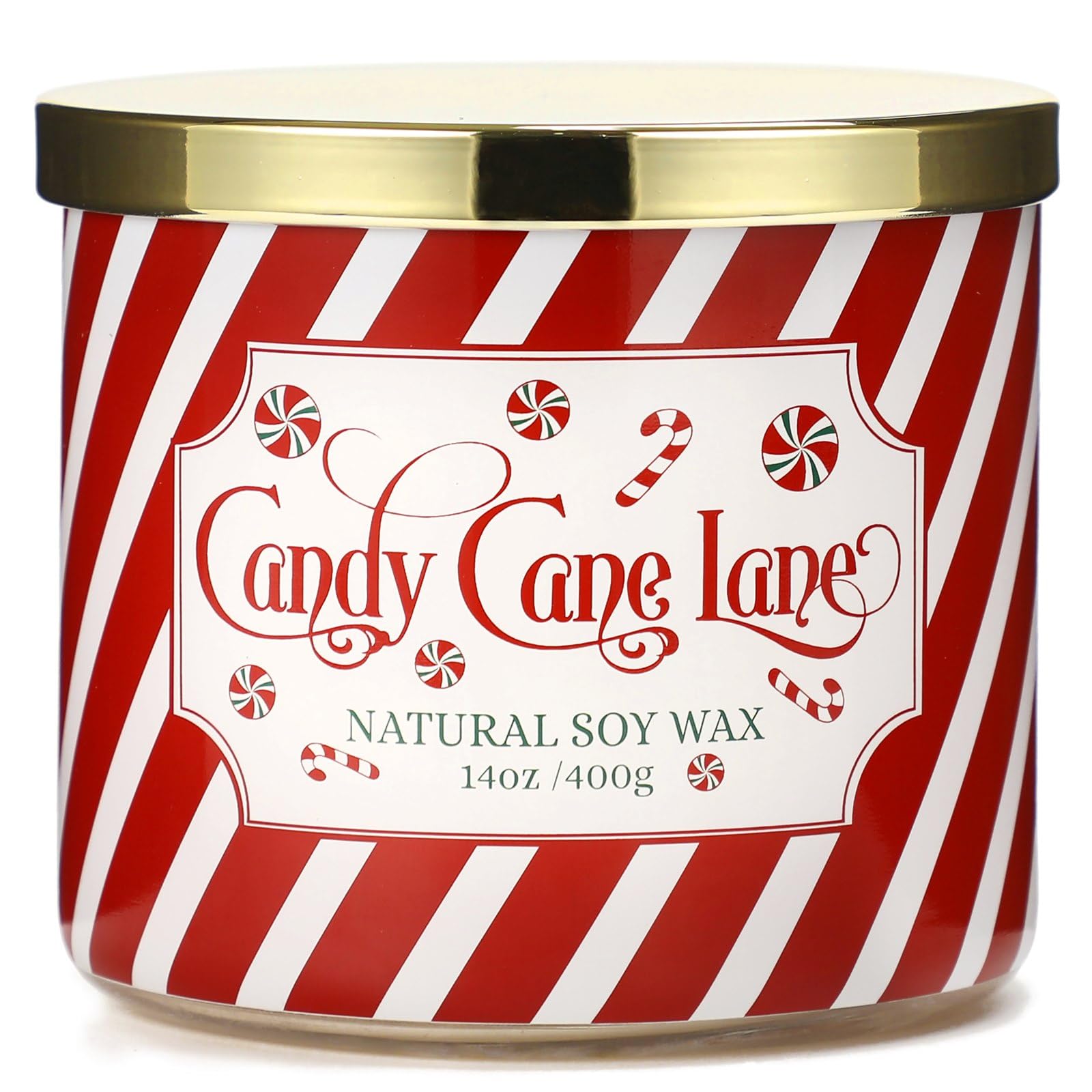 Christmas Candle, Christmas Candy Candle, Christmas Candle Gifts for Women Christmas Decorations, Large 3 Wicks Scented Candle for Christmas, 14 oz Soy Wax Candle