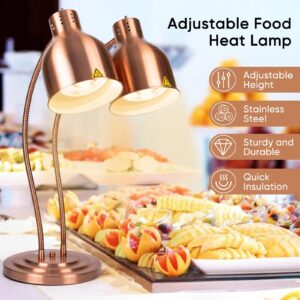 SOKO Food Heat Lamp - Commercial Food Warming Lamp with Dual 250w Bulbs 360°Adjustable Head Food Warmer Heat Lamp for Food Heating Buffet Parties Restaurant Kitchen Home Use, Rose Gold