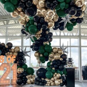 Black Green Gold Balloon Garland Double Stuffed Dark Green Gold Balloons Forest Green Black Balloons Metallic Gold Balloon Arch Kit for Halloween Baby Shower Jungle Birthday Christmas Decorations