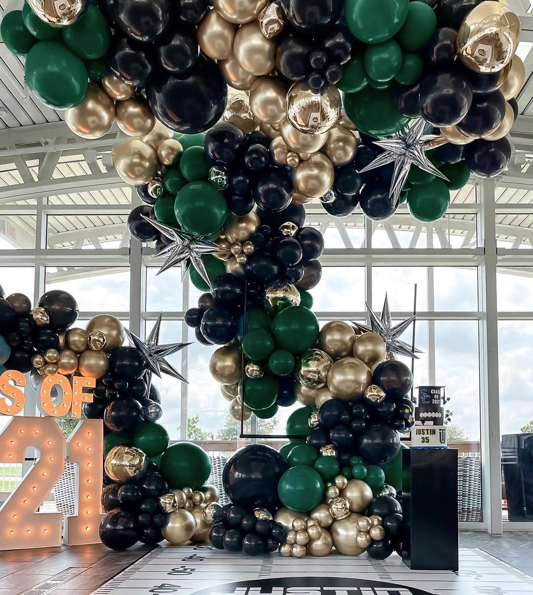 Black Green Gold Balloon Garland Double Stuffed Dark Green Gold Balloons Forest Green Black Balloons Metallic Gold Balloon Arch Kit for Halloween Baby Shower Jungle Birthday Christmas Decorations