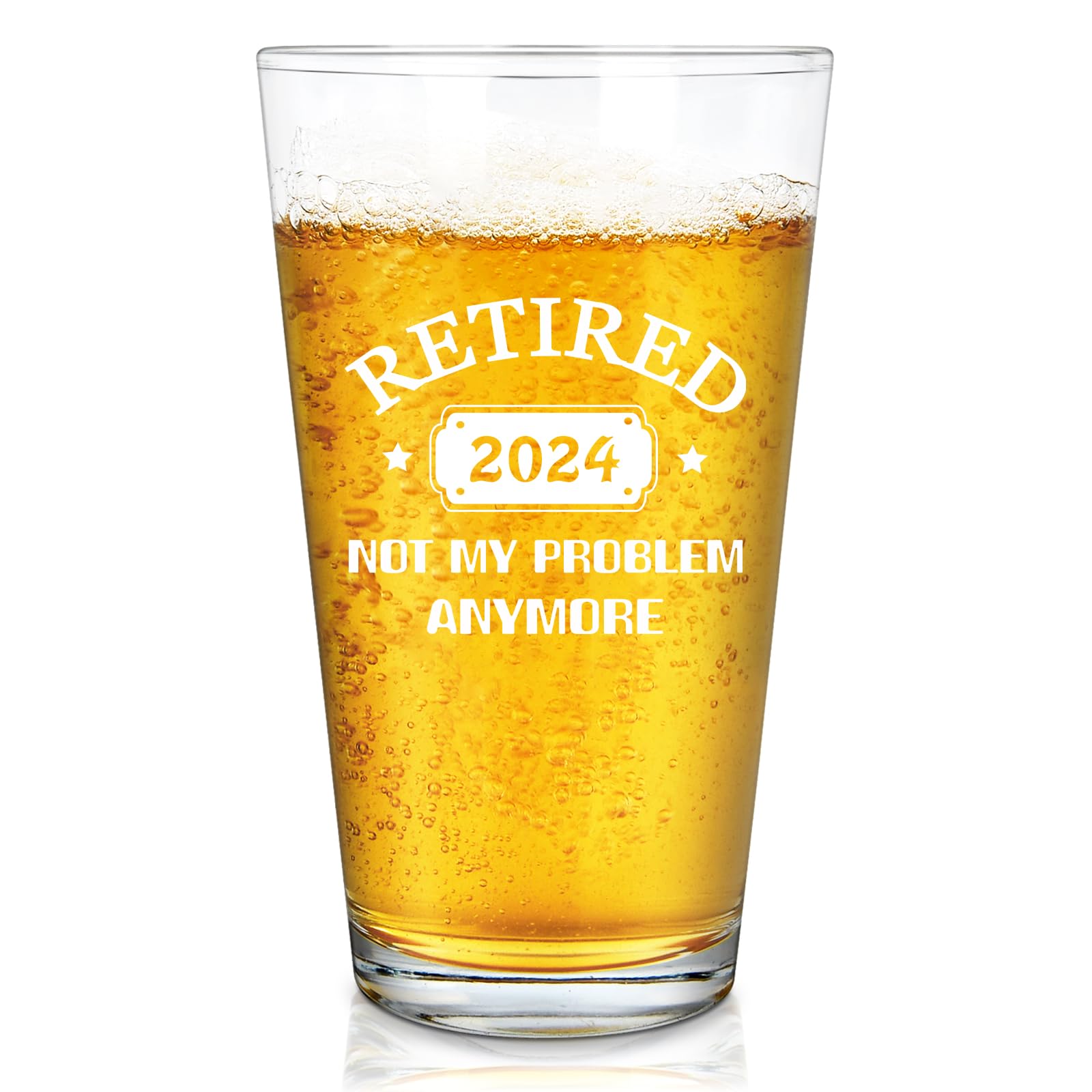 DAZLUTE Retirement Gifts for Men, Retired 2024 Not My Problem Anymore Beer Glass, Funny Retired Gifts for Boss Coworker Husband Teacher Friends Dad Grandpa, 15 Oz Beer Pint Glass