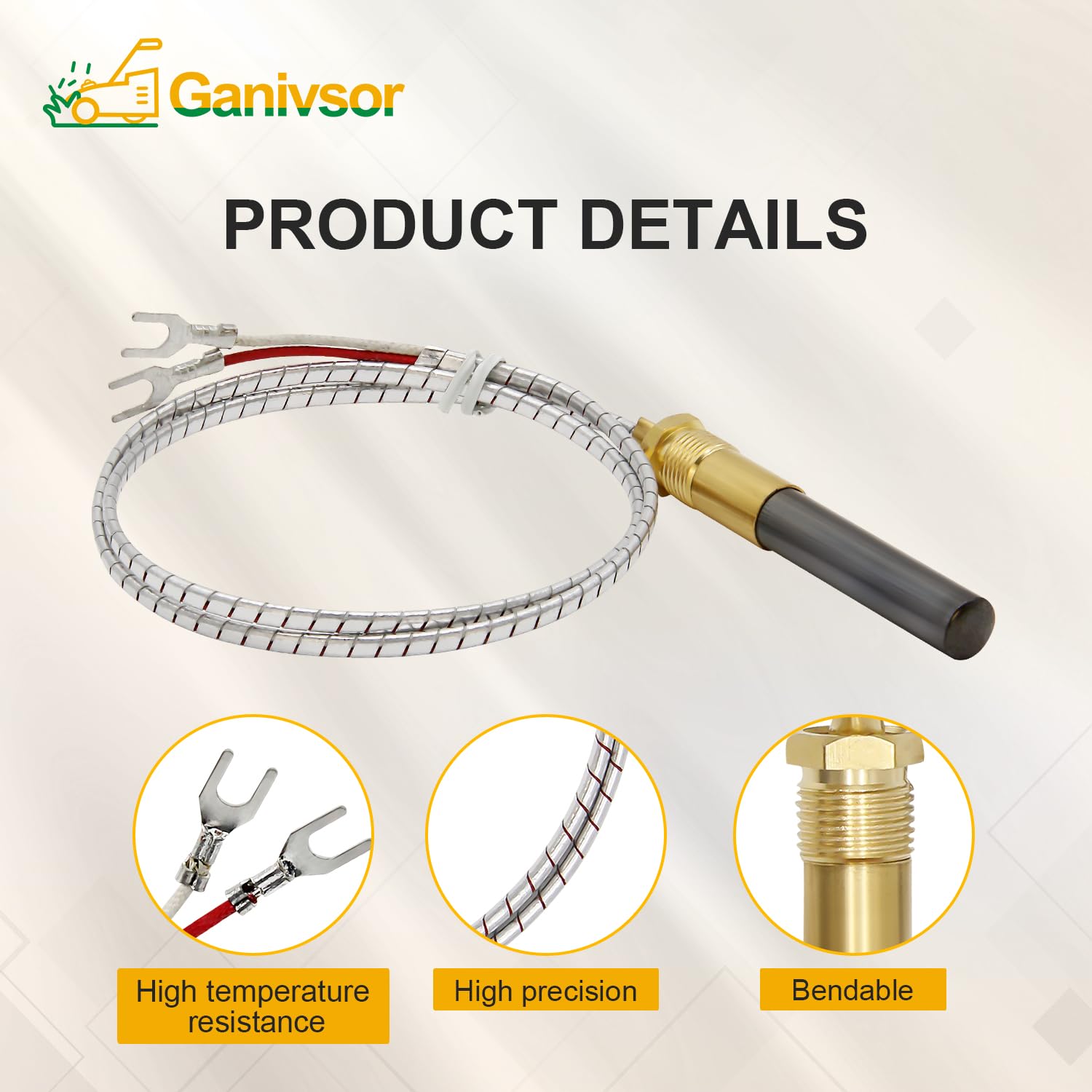 Ganivsor 24" Thermopile Generators 750 Millivolt Thermopile Q313A for Gas Water Heater/Fireplace/Gas Fryer/Oven, 750 Temperature Resistance Cluster Thermocouple for Fireplace (24" Aluminum)