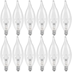 colwatt 12-pack e12 candle light bulbs 40w warm white 2500k, 380 lumen dimmable chandelier light bulbs for ceiling fan, pendants or outdoor, ca10 clear candelabra base bulbs