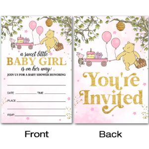 brayqu Winnie the Pooh Girl Baby Shower Party Invitations Pink Baby Shower Girl Party Invites (20 Cards with Envelopes)