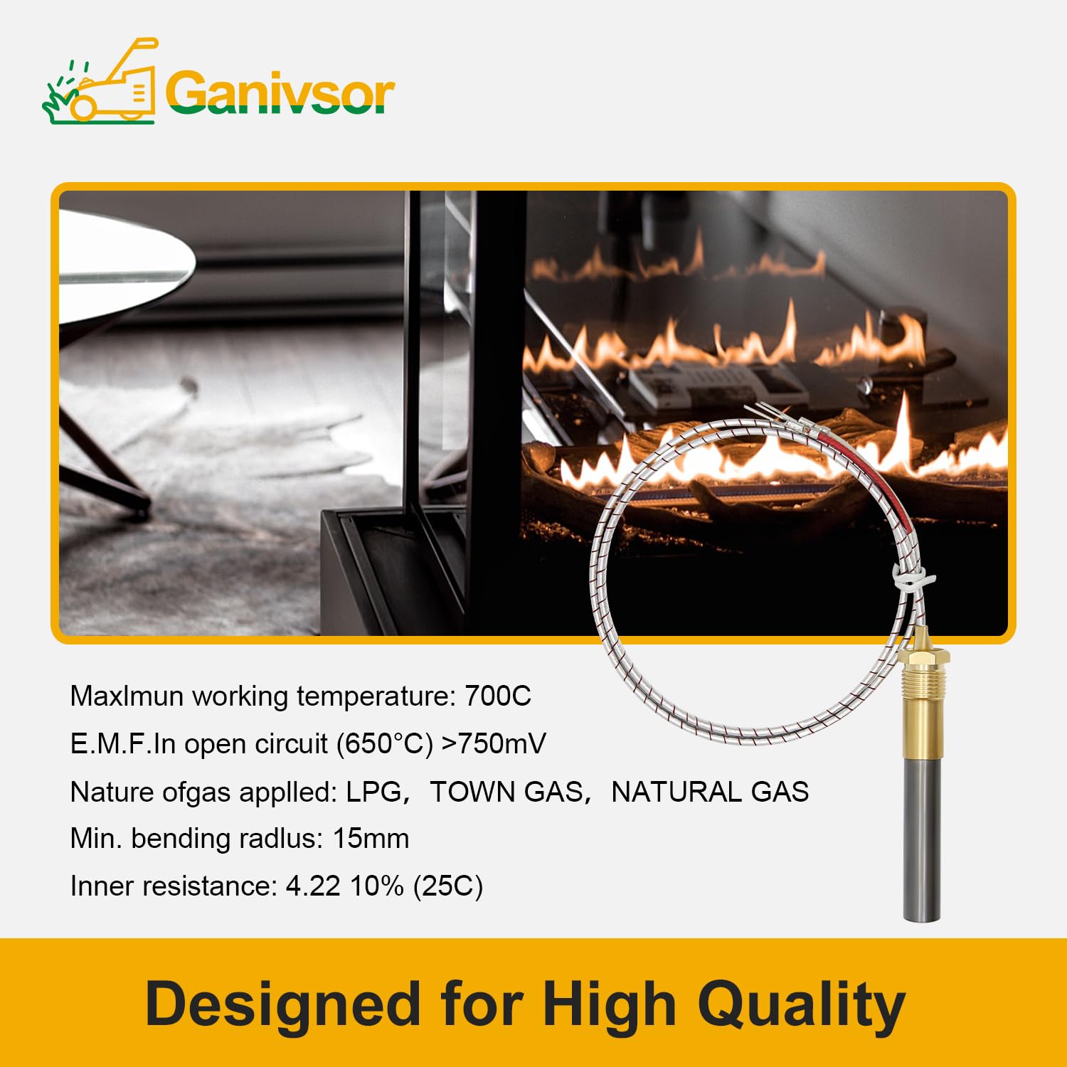 Ganivsor 24" Thermopile Generators 750 Millivolt Thermopile Q313A for Gas Water Heater/Fireplace/Gas Fryer/Oven, 750 Temperature Resistance Cluster Thermocouple for Fireplace (24" Aluminum)