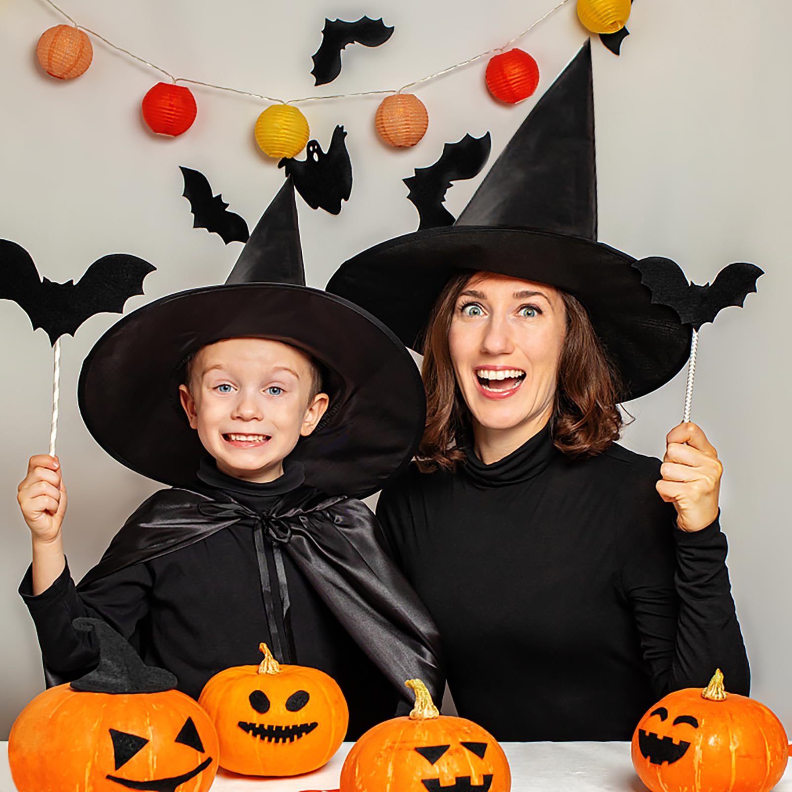 2 Pack Halloween Black Witches Hat Witch Hats Hanging Witch Hats with Hanging Rope for Halloween Party Decorations