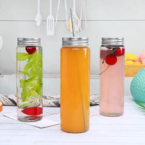 14 OZ Glass Juicing Bottles with Airtight Lids, Reusable Drinking Jars with Straw & Lids with Hole, Glass Water Bottles for Juice, Beverage, Smoothie, Tea, Kombucha, Homemade Drinks (10 Pack)