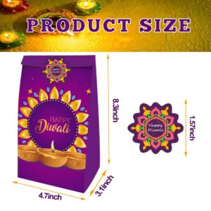 HABDJILTY 20Pcs Happy Diwali Gift Bags + 20pcs Stickers,Festival of Lights Gifts Bags for Birthday Gift Packs Snacks Candy Bags Diwali Party Favor