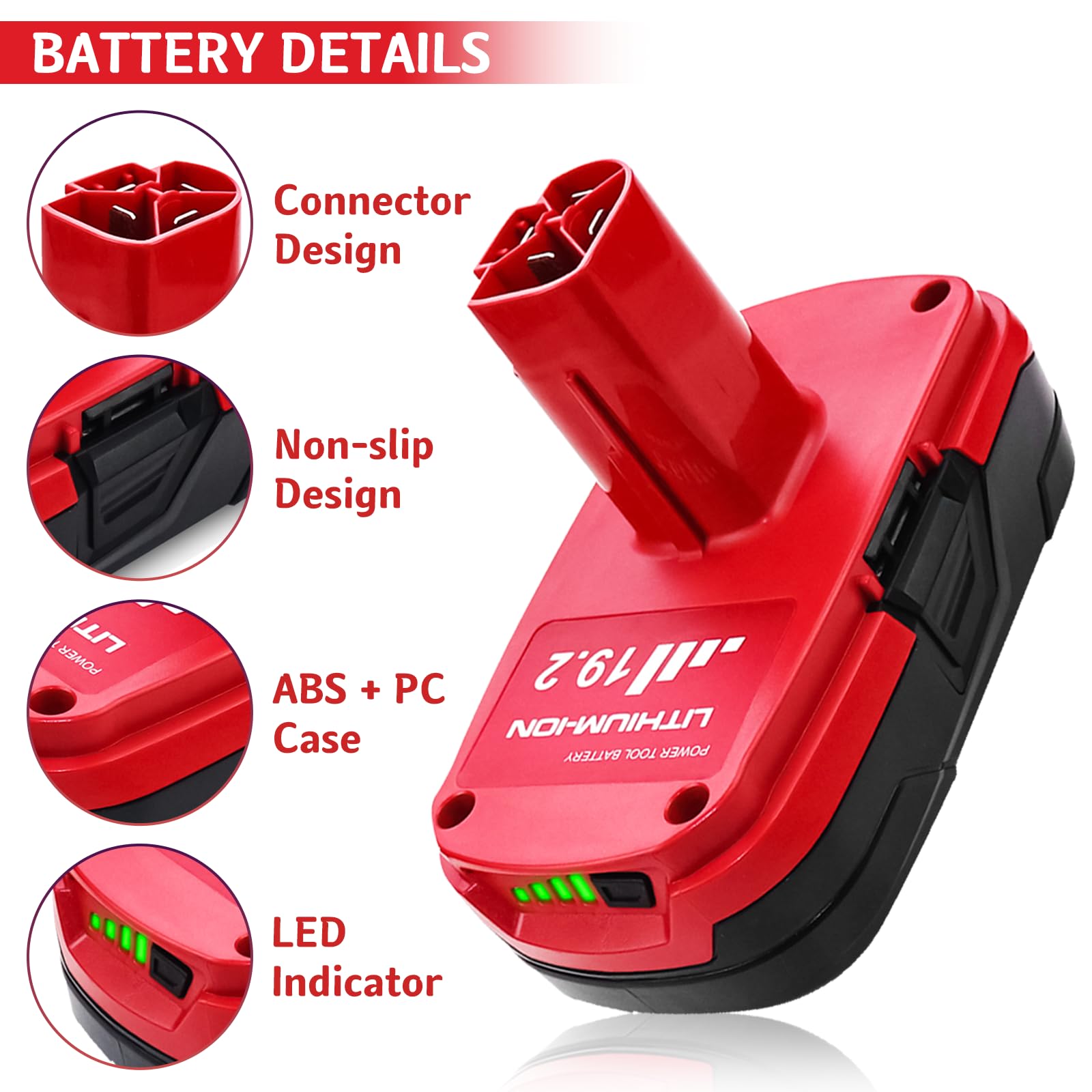 2 Pack 3.0Ah 19.2V Diehard C3 Replacement Battery for Craftsman 19.2V Battery XCP Compatible with Craftsman 19.2 Volt Lithium ion Battery 11375 130279005 1323903 315.115410 315.11485 Cordless Tools