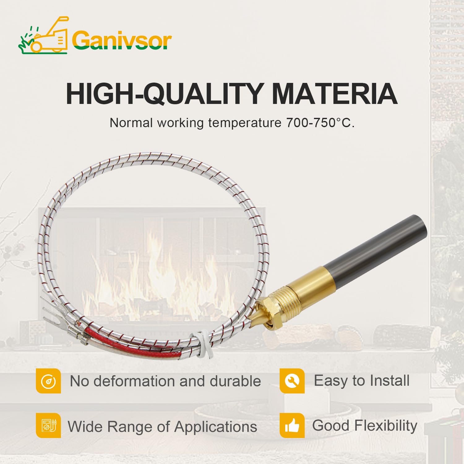 Ganivsor 24" Thermopile Generators 750 Millivolt Thermopile Q313A for Gas Water Heater/Fireplace/Gas Fryer/Oven, 750 Temperature Resistance Cluster Thermocouple for Fireplace (24" Aluminum)