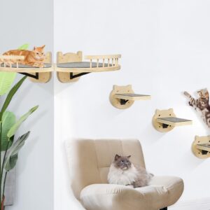 Cat Wall Shelves, Cat Shelves and Perches for Wall, Wood Cat Shelves Wall Mount, Cat Wall Furniture with 3 Cat Wall Steps Cat Scratch Post, Burlywood Indoor Cat Climbing Shelf for Living Room, Bedroom