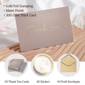 Obbyidk 40 Gold Foiled Thank You Cards with Envelopes, Thank You Card Assortments, Suitable for Baby Shower, Bridal Shower, Weddings, Engagement, Graduation, Business, Birthday Party