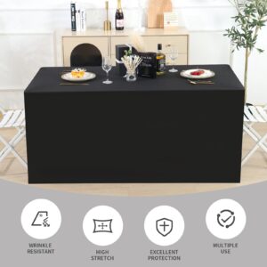 Fixwal Table Covers, 2 Pack, Black Table Covers for 4 Foot Tables, 48 x 24 Inch Fitted Tablecloth, 4FT Table Cover Fitted