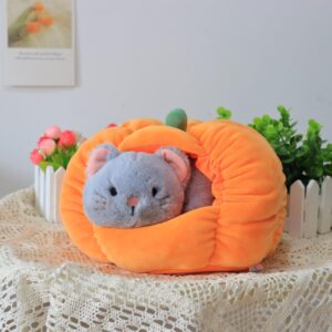 Hopearl Halloween Cat Pumpkin Cave Sufffed Animal 2 in 1 Playset Pet with Pumpkin House Plush Toy Pillow with Separable Kitty Gift for Kids, 9.5''