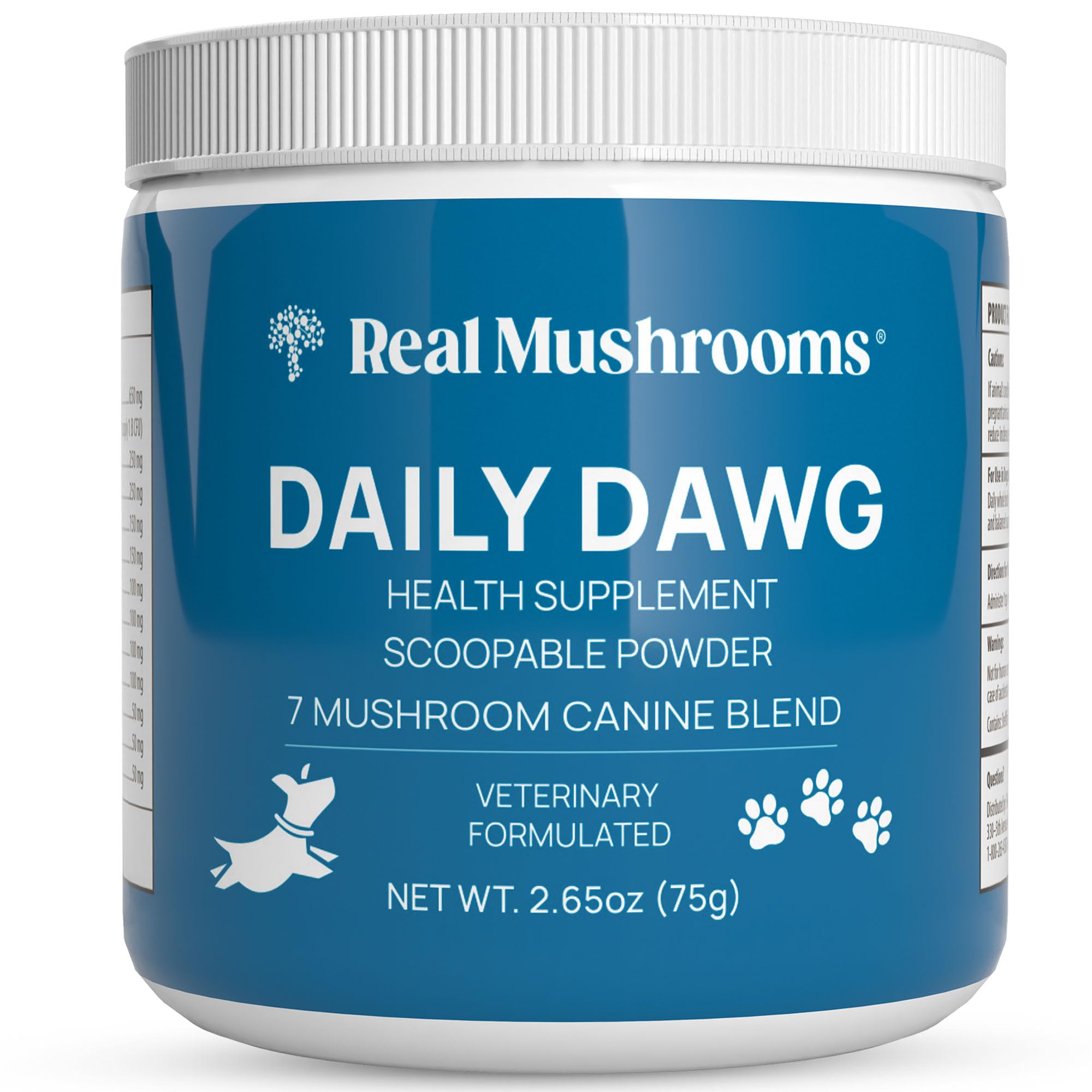 Daily Dawg Mushroom Extract Powder Support - (2.65 oz) Bulk Mushroom Powder Supplement & Dog Vitamins with Real Mushrooms Lion's Mane, Cordyceps Mushroom, Turkey Tail, Reishi & Shiitake