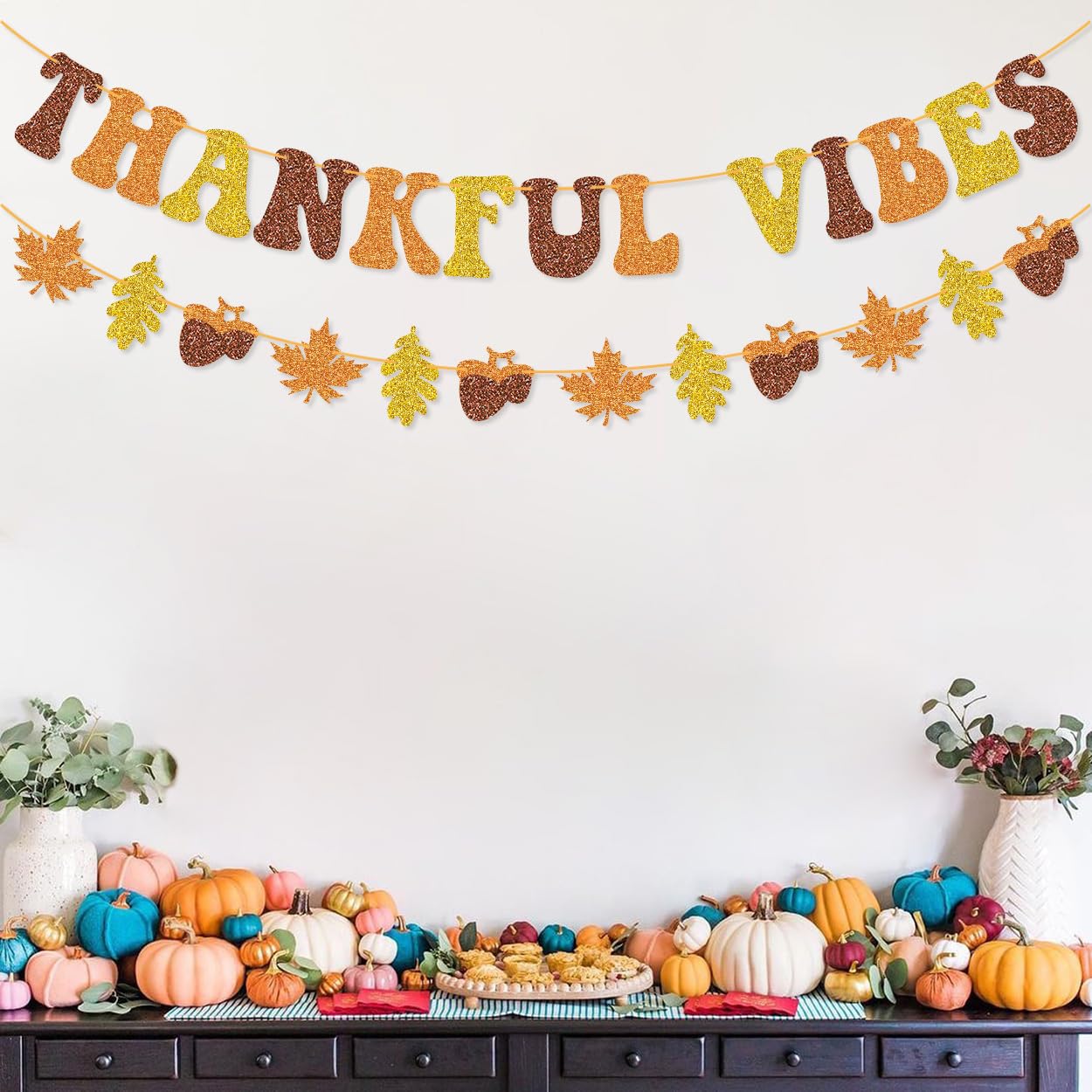 Thankful Vibes Banner Garland Thanksgiving Decorations for Thanksgiving Friendsgiving Party Birthday Party Decorations