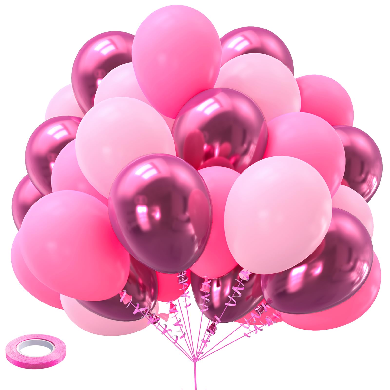 Kelfara Pink Balloons Metallic Hot Pink Balloons 60PCS 12inch Light Pink Dark Magenta Pink Latex Balloons for Grils Birthday Princess Baby Shower Wedding Party Supplies Decoration