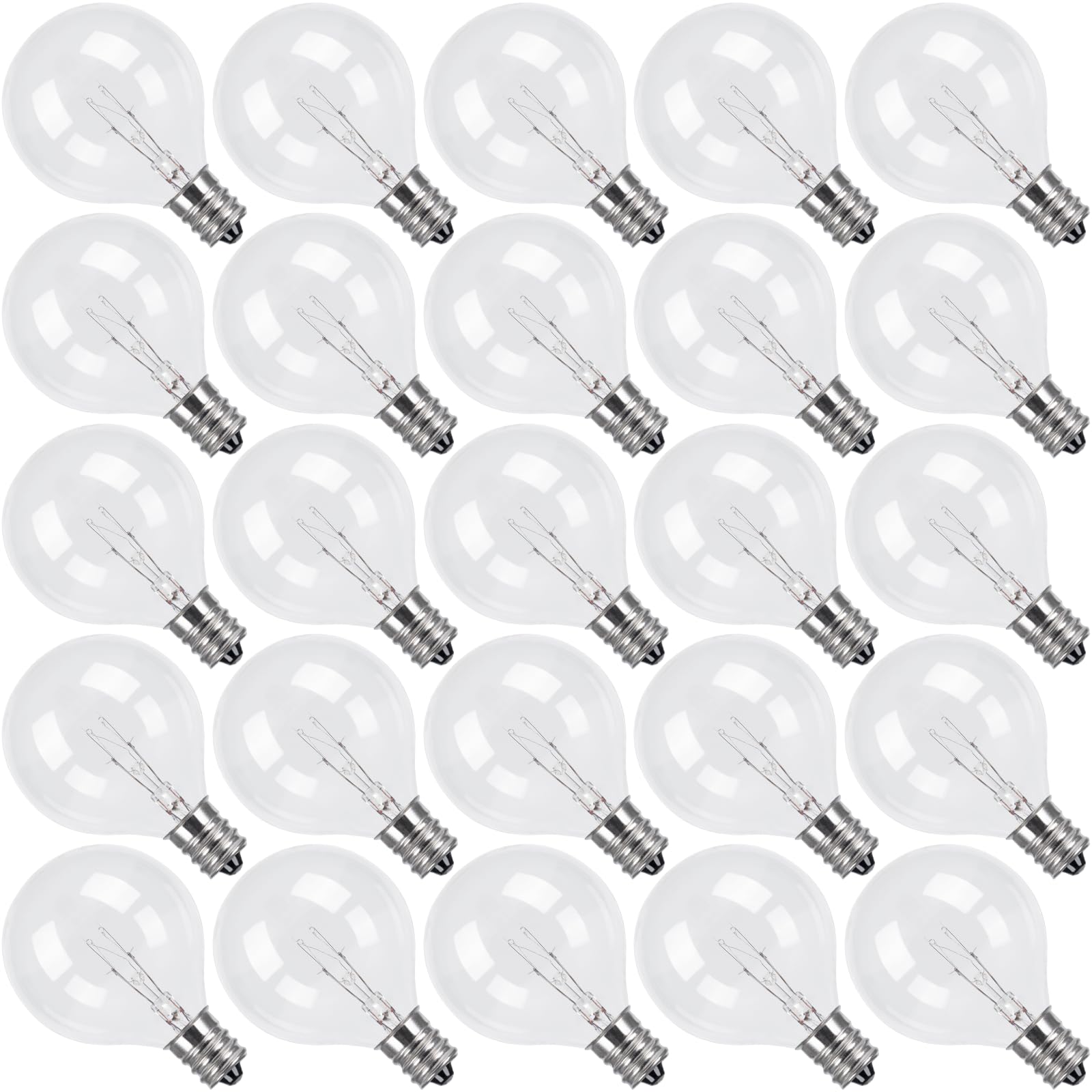 CYLYT 25-Pack G40 Replacement Light Bulbs, 5W Clear Globe Bulbs for Outdoor String Light (E12 / C7 Screw Base Sockets), Warm White 2200K, 20 Lumen, Dimmable