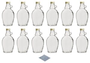 north mountain supply 8 ounce glass maple syrup bottles with loop handle & gold metal lids & shrink bands - case of 12