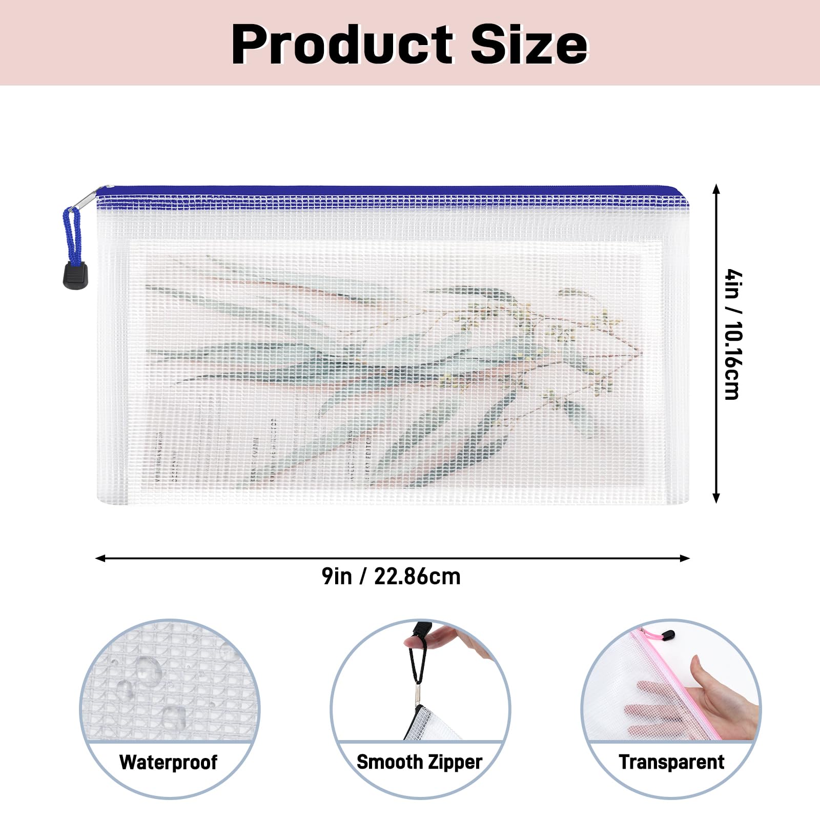 EOOUT 48pcs Mesh Zipper Pouch Bulk, Pencil Pouches, 9.5 x 4.5 Inches Plastic Organizing Bags, Waterproof Bill Bags 16 Colors Zipper Pouches for School Classroom Bill and Office Organization