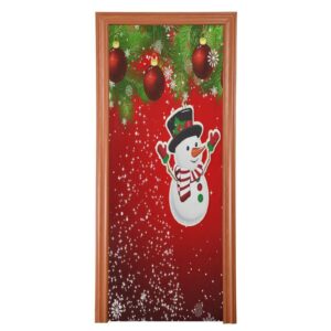 Wajiw Christmas Balls Door Cover Washable High Elastic Fabric Front Door Cover for Festive Party Home Decor,36x83Inch