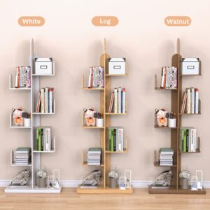 LAZEYARD Cactus Bookshelf, Tree Bookshelf for Bedroom, Solid Wood Geometric Bookcase, Spine Bookshelf and Book Tower with Living Room, Walnut