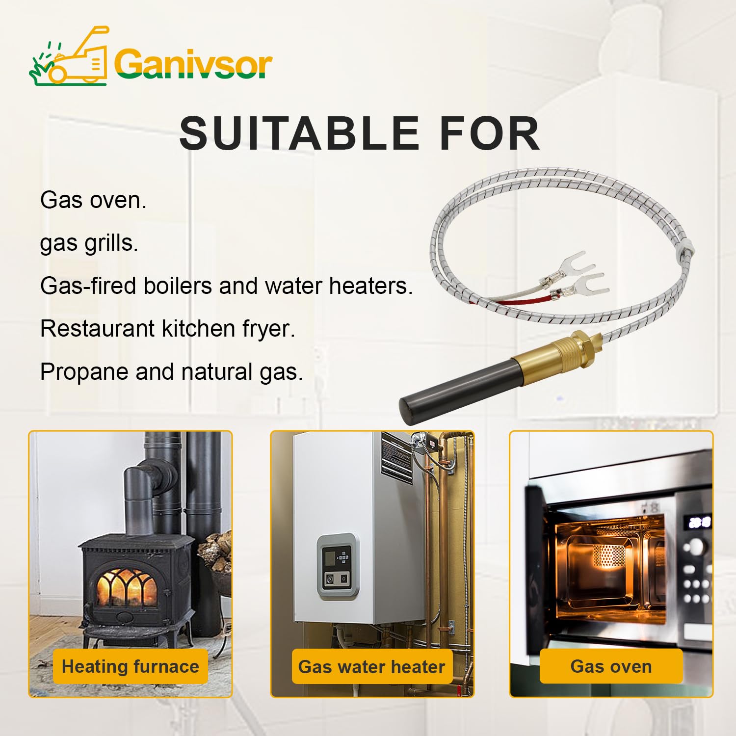 Ganivsor 24" Thermopile Generators 750 Millivolt Thermopile Q313A for Gas Water Heater/Fireplace/Gas Fryer/Oven, 750 Temperature Resistance Cluster Thermocouple for Fireplace (24" Aluminum)