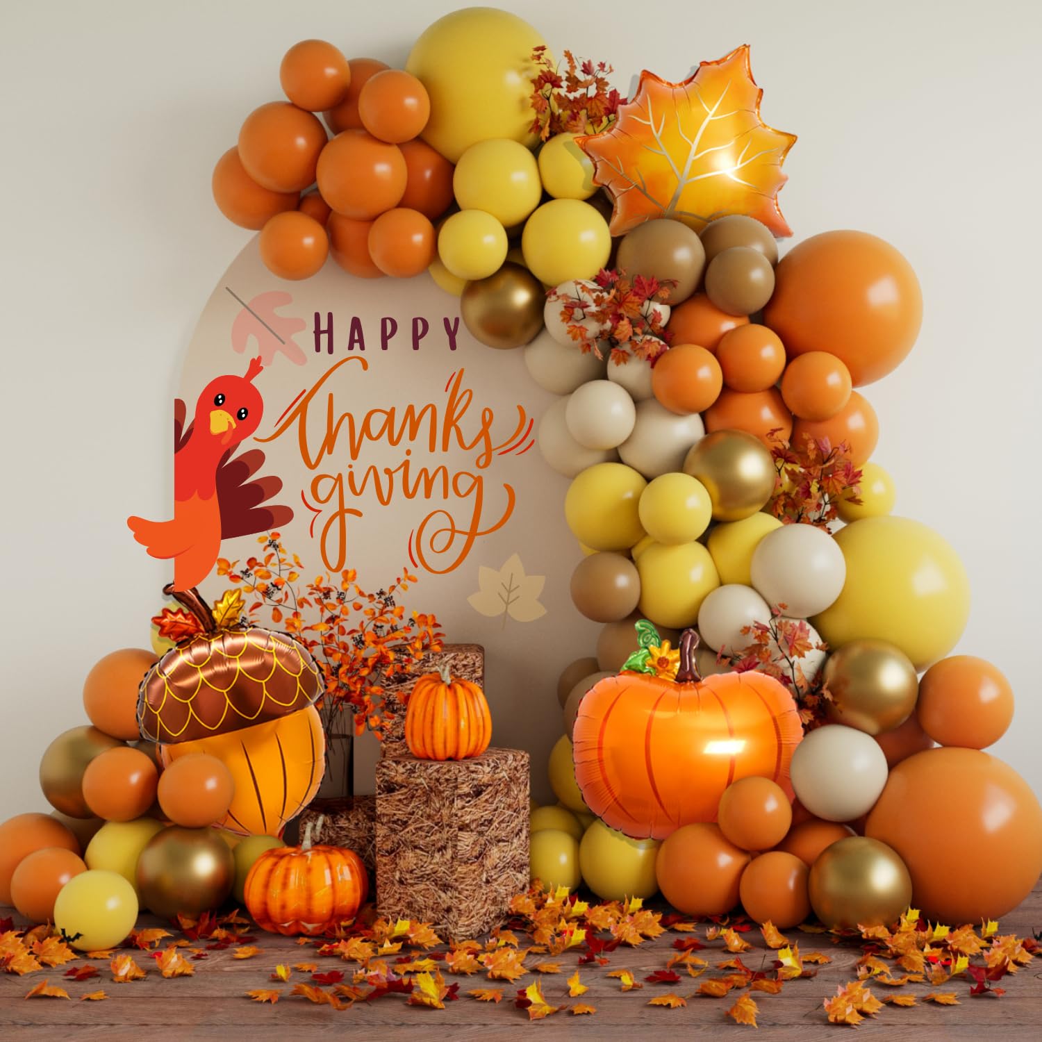 Beaumode Thanksgiving Balloon Arch Garland Kit Orange Yellow Brown Balloons 134pcs for Fall Harvest Birthday Little Pumpkin Baby Shower Fall Love Bridal Shower Friendsgiving Turkey Party Decorations