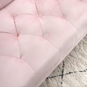 Modern Velvet Sofa Bed Futon with 2 Pillows,2-in 1 Convertible Sleeper Couch Bed,Folding Recliner Loveseat with Golden Metal Legs for Living Room Apartment Office (Pink) (Light Pink)