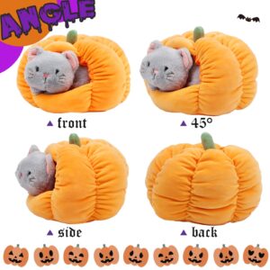 Hopearl Halloween Cat Pumpkin Cave Sufffed Animal 2 in 1 Playset Pet with Pumpkin House Plush Toy Pillow with Separable Kitty Gift for Kids, 9.5''