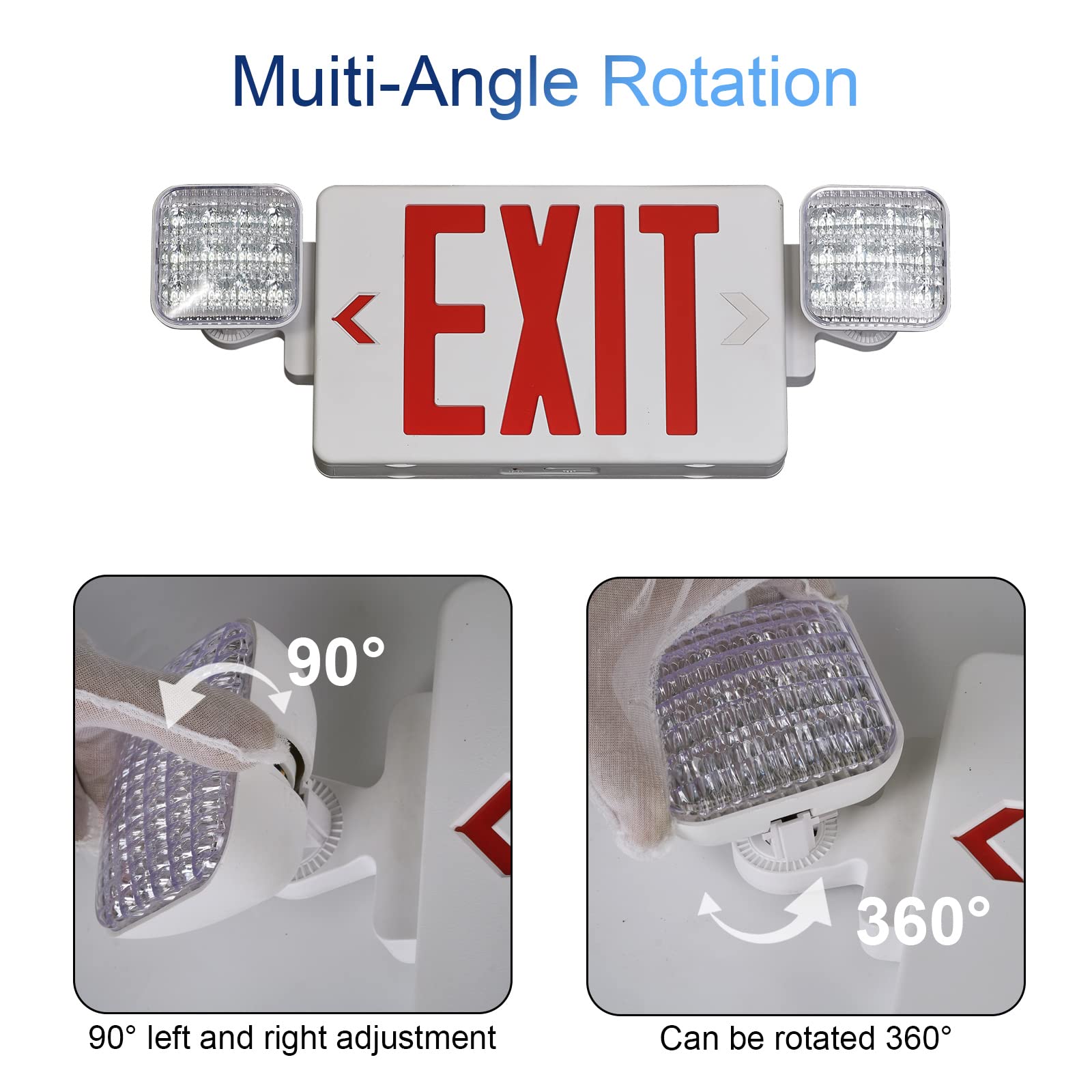 GZRUIYANG Exit Sign with Emergency Lights Red, LED Emergency Exit Light with Battery Backup, UL 924 Certified, AC 120/277V, Commercial Emergency Lights Combo for Business - 2 Pack