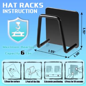 Hat Rack for Wall Hat Organizer (6-Pack), Metal Hat Racks for Baseball Caps, Adhesive Hat Hooks for Wall, No Drilling Hat Hangers for Closet Hat Holder Display, Sticky Hat Storage for Baseball Cap