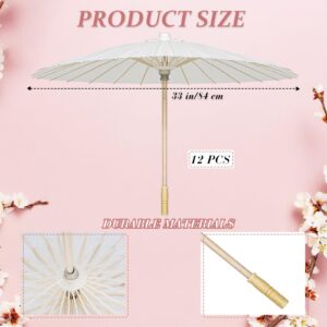 Paterr 24 Pcs 33'' Paper Umbrellas 8'' Paper Fans Decorative Chinese Japanese Parasol DIY Oiled Paper Painting Crafts for Wedding Bridal Party Favor Photography Prop, White