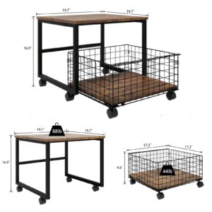 PUNCIA 19.7x19.7in Mobile Mini Fridge Stand with Large Capacity Storage Beverage Refrigerator Table with Wheels Rolling Compact Fridge Cart Heavy Duty Appliance Platform with Basket for Home Office